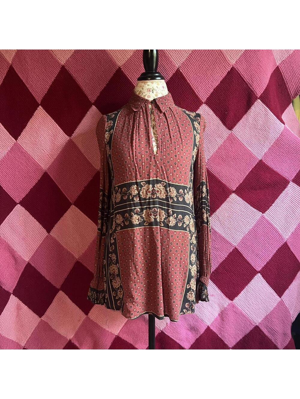 boho floral collared long sleeve mini dress / tunic